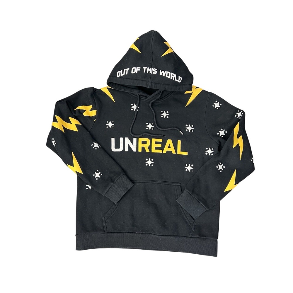 Unreal Medium Earth Stars Lighting All Over Graphic Print Black Hoodie Unisex